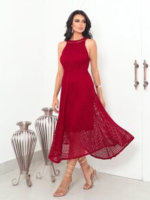 Women Sweater Dresses - Burnt Red - View 7