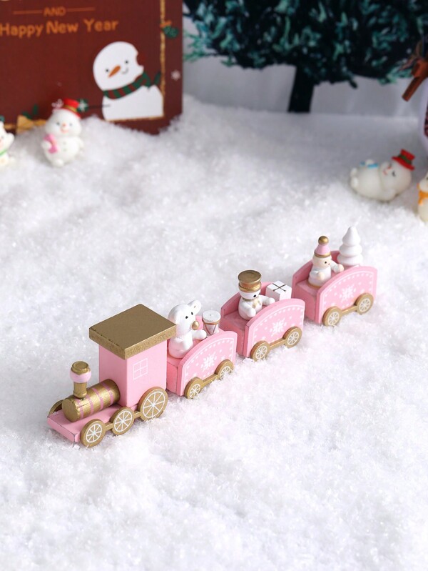 1 Set Of 4 Wooden Snowman & Asymmetrical Train Christmas Decorations For Home, Window, Christmas Tree, Desktop Decor, Gift (Gift Boxed) (Handmade DIY Crafts, Slight Color Difference, Minor Parts Misalignment And Glue Overflow Are Normal Phenomena)