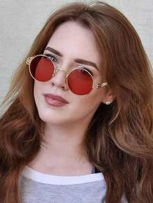 Round Steampunk Fashion Glasses For Men Women Circle Lennon Hippie Glasses Metal Frame - Multicolor - View 14