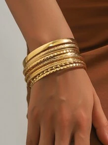 11 Piece European And American Retro Minimalist Stacked Bracelet Set, Fashionable Mix And Match Chain Bracelet Combination Suitable For Women's Daily Wear
