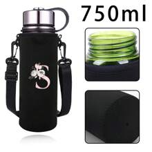 1个粉色花卉字母印花保温水瓶套，适用于550ml/750ml/1000ml/1500ml水瓶，采用防水尼龙材质，配有可调节束带，适合徒步旅行、露营和运动。 - 黑色 - 查看 16