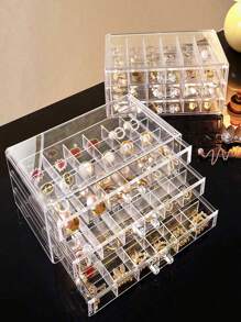 1pc 72 Grid Jewelry Drawer Storage Box, Clear Acrylic Jewelry Organizer For Earrings, Necklaces, Rings, Modern Style, With Dividers, Plastic Lockable Jewelry Box, Suitable For Travel, Desktop, Women's Jewelry Storage, Elegant 72-Slot Jewelry Organizer: Three-Layer Drawer Storage Box, Classified Accessory Stand - Clear And Space-Saving