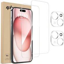 2 包兼容 iPhone 11 12 13 14 15 Pro Max 16 16 Plus 16 Pro 16 Pro Max 屏幕保护膜，带 2 包相机镜头保护膜，钢化玻璃膜，高清清晰，9H 硬度，无气泡，适用于手机壳 - 2PC透明+2PC鏡頭膜 - 查看 1