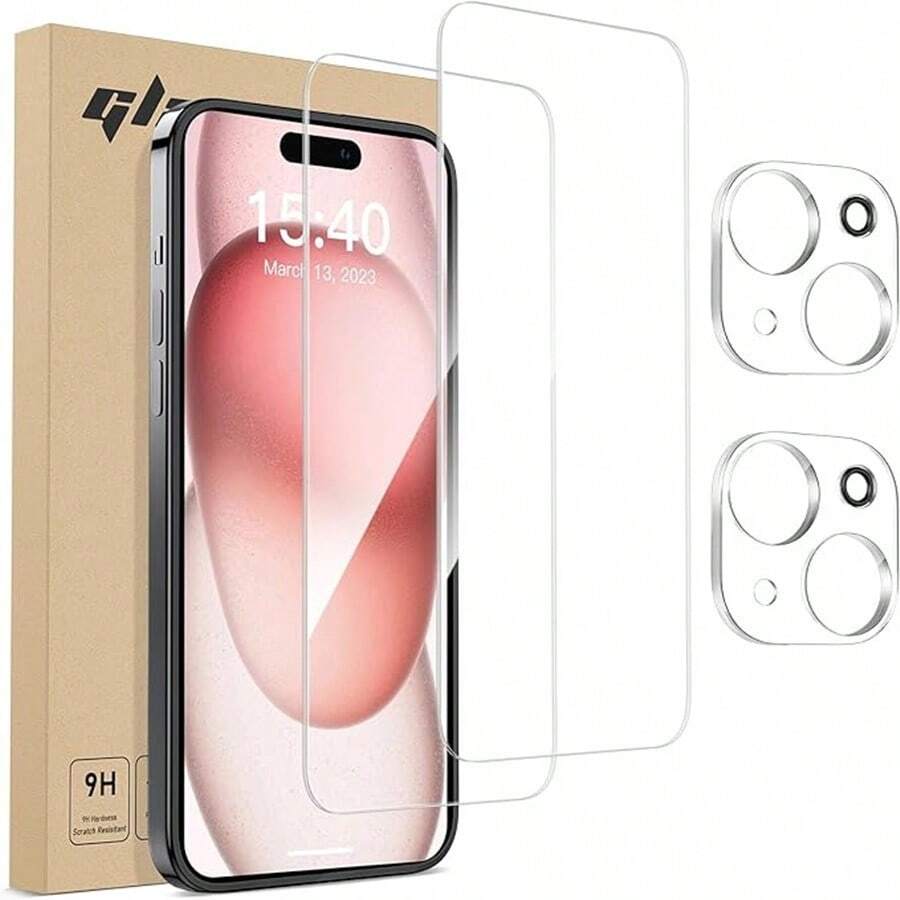 2 包兼容 iPhone 11 12 13 14 15 Pro Max 16 16 Plus 16 Pro 16 Pro Max 屏幕保护膜，带 2 包相机镜头保护膜，钢化玻璃膜，高清清晰，9H 硬度，无气泡，适用于手机壳 - 2PC透明+2PC鏡頭膜 - 查看 1