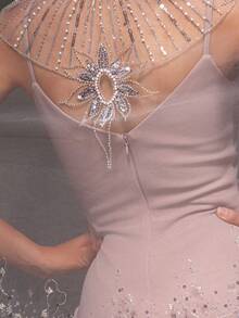 New Arrival Pink Lace Shawl Bodycon Mermaid Evening Dress Set - Pink - View 8