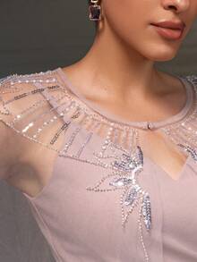 New Arrival Pink Lace Shawl Bodycon Mermaid Evening Dress Set - Pink - View 10