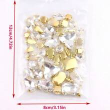 50pcs/Pack, Multi-Color, Mixed Shape Handmade Sew-On Glass Rhinestone Decorative Beads, Flat Gold Metal Base With Hole, Shiny Crystal DIY Accessories Sewing Materials For Decorating Clothes, Dresses, Bags, Shoes, Brooches, Earrings, Handicrafts - Shapes Mix - View 3