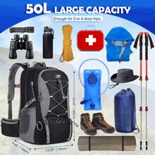 50L Hiking Backpack Waterproof Camping Backpack For Men Women Lightweight HIking Daypack Outdoor Travel Daypack - màu đen - Xem 3