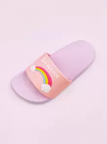 1 Pair Children Rainbow Unicorn PVC Anti-Slip Flat Slippers For Indoor/Outdoor, Home, Bathroom, Summer - Purple - View 5