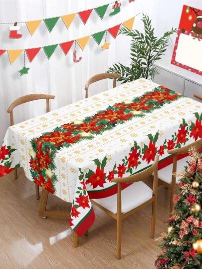 圣诞桌布，51x86 英寸圣诞花桌布，适用于派对野餐晚餐装饰，圣诞装饰家居装饰 2024 新年快乐 2025 礼物，圣诞节