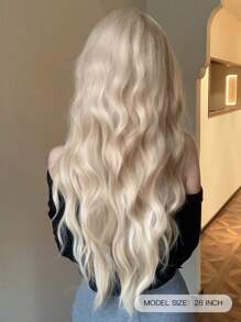 时尚长波浪 28 英寸棕色假发，带刘海。合成头发优雅休闲耐热派对日常使用圣诞节 - 挑染金色 - 查看 4