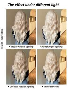 时尚长波浪 28 英寸棕色假发，带刘海。合成头发优雅休闲耐热派对日常使用圣诞节 - 挑染金色 - 查看 6