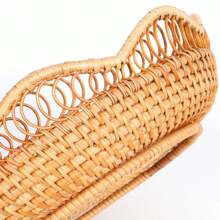 1pc 8.6/11.8 Inch Woven Rattan Wavy Hollow Floral Edge Fruit Basket/Snack Tray, Creative Storage Basket