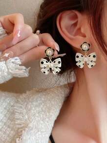 topshiny 1 对韩式别致可爱波尔卡圆点蝴蝶结耳环，简约优雅小众耳环，适合女士情人节、妈妈、母亲、母亲节、礼物 - 蝴蝶結 - 查看 4