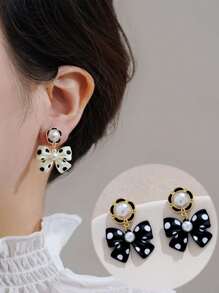 topshiny 1 对韩式别致可爱波尔卡圆点蝴蝶结耳环，简约优雅小众耳环，适合女士情人节、妈妈、母亲、母亲节、礼物 - 蝴蝶結 - 查看 1