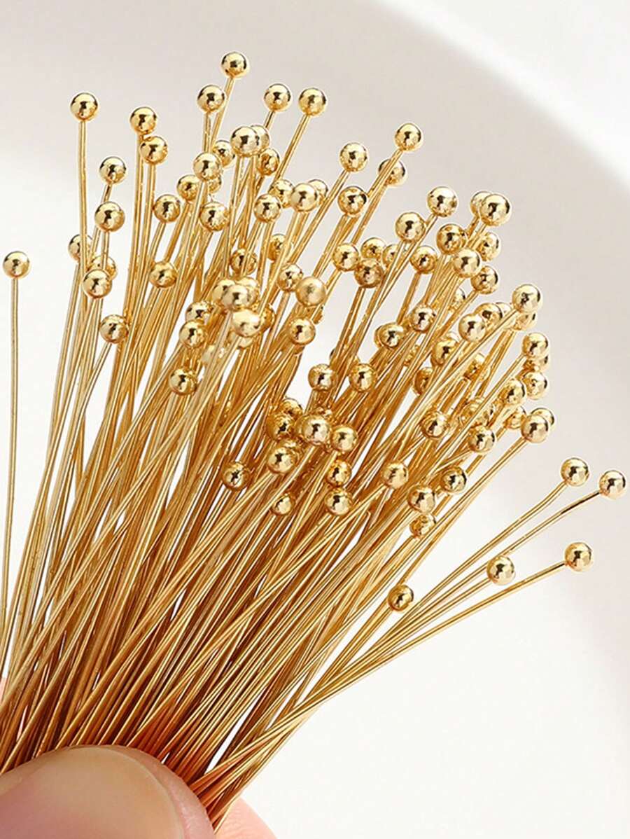 100 件/包优雅简约圆头针、球针、大头针、铜串珠针适用于 DIY 珠宝制作项链手链配件 - 100個/包銅球針 - 查看 1