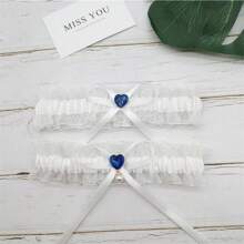 Bridal Heart-Shaped Crystal Tulle Garter Sexy Faux Pearl Sash Ribbon Bow Leg Ring, Wedding Party Accessory - Multicolor - View 16