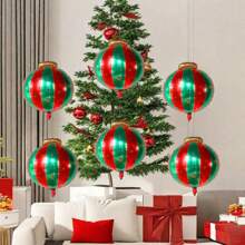 27英寸经典圣诞红绿条纹灯笼挂球，新年圣诞主题派对气氛装饰铝箔挂球 - 彩色 - 查看 4