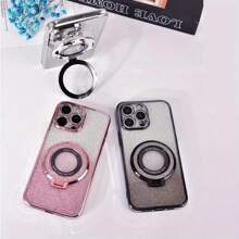 亮片 1 件闪光电镀渐变磁性可折叠手机支架外壳兼容 Iphone15 PROMAX、Realme C55、Honor 50 - 粉色 - 查看 2