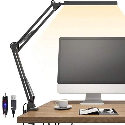 POPSKEETER Led Professional Workbench Lamp, 1100lm Output, Metal Cantilever Design, Shockproof, Suitable For Complex Work Environments, Adjustable Arm Extends Up To 70cm, Foldable To 40cm, Clamplight Mounts On Horizontal And Vertical Desks, 270-Degree Adjustable Rotation For Multi-Angle Lighting, Special Eye Protection Design To Eliminate Glare And Flicker, 3-Level Color Temperature And 5-Level Brightness Adjustable, Patented Usb Power Boosting Design, Can Be Directly Plugged Into Usb Ports Of Power Supply Systems For Power Input
