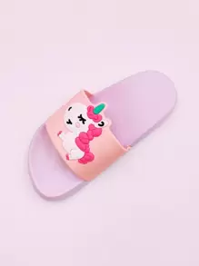 1 Pair Children Rainbow Unicorn PVC Anti-Slip Flat Slippers For Indoor/Outdoor, Home, Bathroom, Summer - Purple - View 6