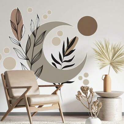 Adesivo De Parede Flor Lua Contemporâneo Tons Pastel Marrom 90x77cm