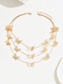 1 件多层创意蝴蝶颈链 - 金黃色 - 查看 2