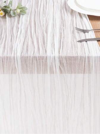 1pc Bohemian Style Wrinkled Gauze Table Cover For Wedding Birthday Party, Kitchen Dining Room Table Decor,Christmas Decor