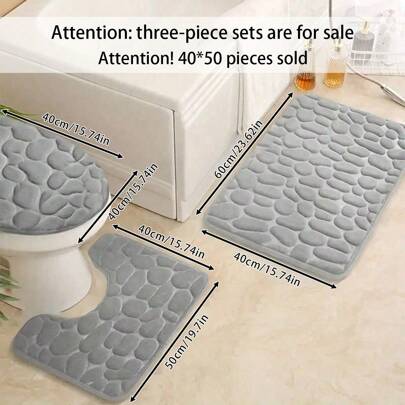 Set de 3 piezas de alfombras antideslizantes y antihumedad para baño y sanitario con diseño de piedras - 1 alfombra en forma de U de 40*50cm, 40*60cm, 50*80cm, 50*120cm de varios tamaños para decoración de baño y cocina