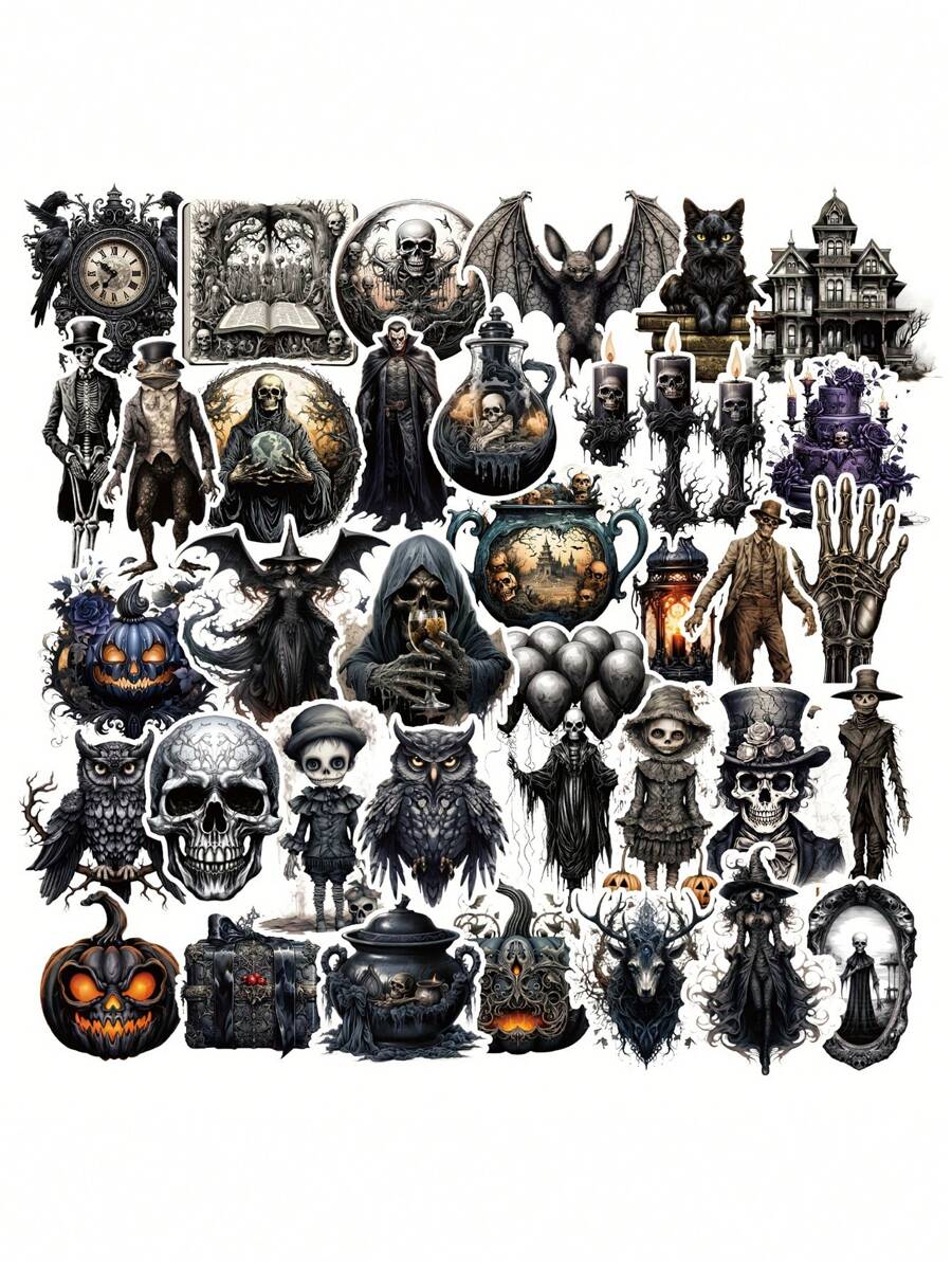 50 张美学深色万圣节装饰贴纸，适用于剪贴簿、垃圾日记本、拼贴画、万圣节派对礼品、笔记本电脑、手机、窗户、水瓶、学校用品、返校 - 彩色 - 查看 1