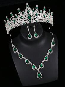 Set de 4 piezas: Corona de niña de las flores para boda, conjunto de collar y aretes de cristal, accesorios para vestirse para fiesta, festival y evento, apropiado para presentaciones en escenario, pasarela y regalo de cumpleaños para niños