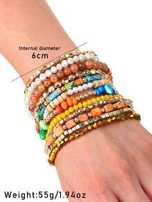 12 件/套串珠天然石波西米亚风格多层手链，适合女性海滩派对、晚会和日常佩戴 - 彩色 - 查看 6