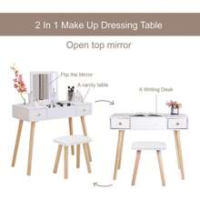 White Dressing Table With Flip Up Mirror, Vanity Makeup Table Set With 2 Drawers, Stool And Storage Units For Bedroom - White - View 2