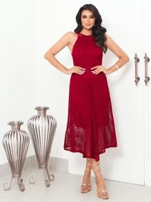Women Sweater Dresses - Burnt Red - View 9