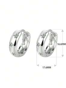 1pair Fashion Cubic Zirconia Decor Star Design Hoop Earrings For Women For Party