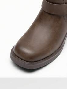 女式摩托车靴侧拉链及膝高筒靴方头粗跟扣装饰机车骑士时尚马靴万圣节女装棕色靴子 - 棕色 - 查看 8