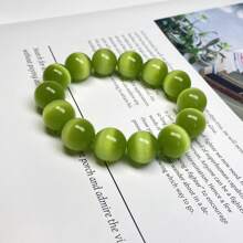 1 pièce Bracelet œil de chat naturel, bracelet œil de chat coloré, bracelet de perles arc-en-ciel, dames, hommes, hommes et femmes, bracelet élastique, bracelet en quartz cristal de richesse, bracelet de paix, bracelet de couple, cadeau pour les dames, convient pour les cadeaux de fête, cadeaux en cristal de quartz. (Boîte cadeau) - vert - Voir 3