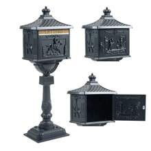 Vintage Mailbox Cast Aluminum Black Mail Box Postal Box Security Heavy Duty - Black - View 1