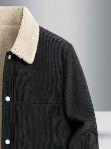 新款男士长袖户外运动休闲纯色多功能保暖加厚外套，冬季/秋季 - 黑色 - 查看 5