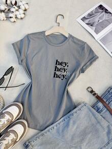 Cotton T-Shirt HEY HEY HEY Love - Gris - Ver 3