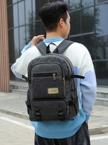 Men's Women's Reinforced Canvas School Backpack 2501 - màu đen - Xem 4