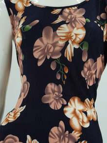 THAI BOUTIQUE - Vestido Azul Marino con Estampado de Flores Rosa Quemada - Azul Marino - Ver 3