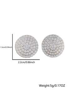 2pcs Copper Cubic Zirconia Round Stud Earrings, Elegant Design For Men's Daily Wear - Earrings - View 8
