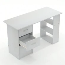 Writing Desk Wood Computer Desk With 3 Drawers,3 Open Storage Shelves For Home Office,Study Room,Dressing Room,Modern Home Office Desk,Office Furniture (White/Black) - 白色 - 查看 5