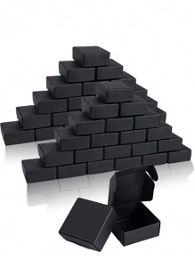 50pcs/10pcs 纯色盒 2.16 英寸 * 2.16 英寸 * 0.98 英寸迷你盒，珠宝盒包装，棕色牛皮纸盒，白色纸盒，黑色纸盒，派对装饰礼盒。生日礼盒，婚礼装饰包装盒，DIY 自制 - 黑色 - 查看 2