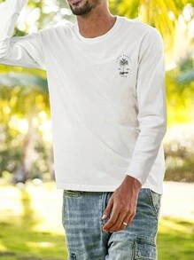 Men's Simple Printed Round Neck Long Sleeve T-Shirt,Graphic Tee