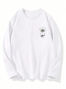 Men's Simple Printed Round Neck Long Sleeve T-Shirt,Graphic Tee