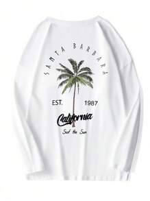 Men's Simple Printed Round Neck Long Sleeve T-Shirt,Graphic Tee