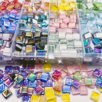 200pcs Vibrant Iridescent Crystal Glass Mosaic Tiles Assortment - Colorful DIY Craft Supplies For Art Projects, Home Decor, And Mosaic Art