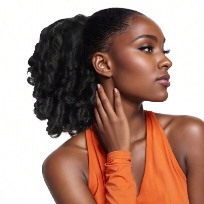 12Inch Curly Wavy Drawstring Ponytail Extension - Fluffy, Thick Synthetic Hairpiece For Women, Loose Curly Style Roman Scrolls Elastic More Lasting